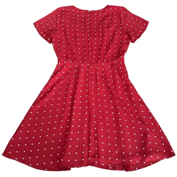 Madewell Button-Front Swing Dress Red White Polka Dot Short Sleeve Mini Size 2 - Picture 5 of 10